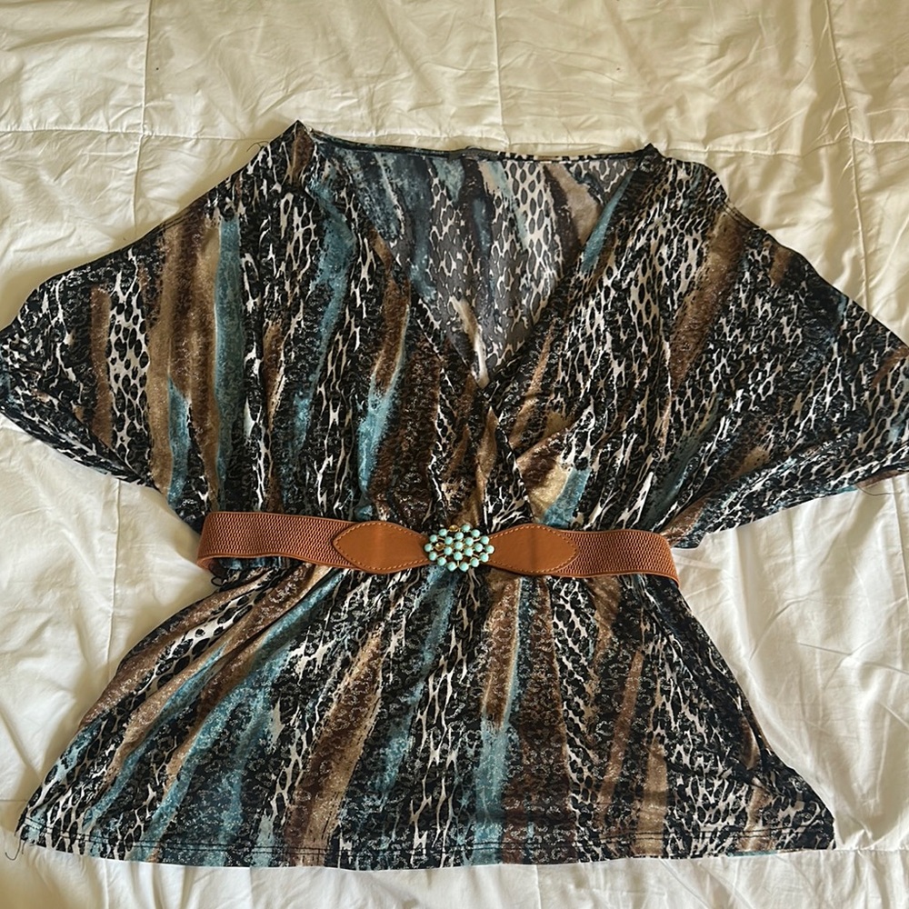 Y2K Animal Print Top with Brown Belt